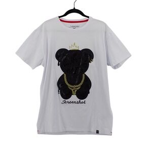 Streetwear Graphic Tee Screenshot T-Shirt Mens Large White Teddy Bear Gold Chain